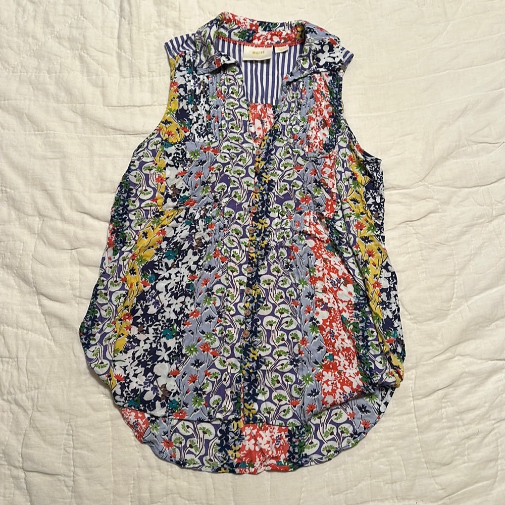 Anthropologie multi pattern sleeveless button down.